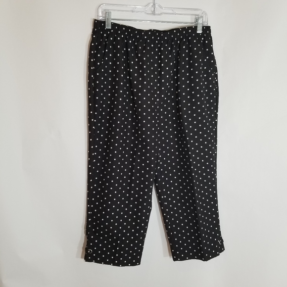 Allison Daley Pants Women's 12 Black Polka Dot Cropped Elastic Waist Pockets - Picture 1 of 8